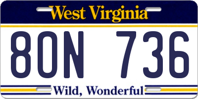 WV license plate 8ON736