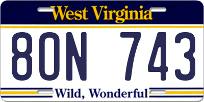 WV license plate 8ON743