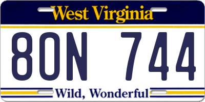 WV license plate 8ON744