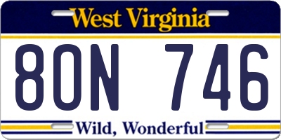 WV license plate 8ON746