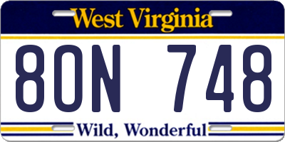 WV license plate 8ON748