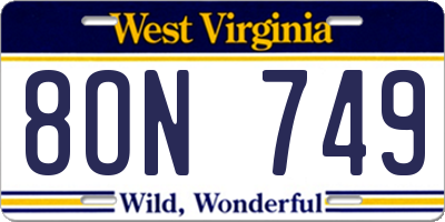 WV license plate 8ON749