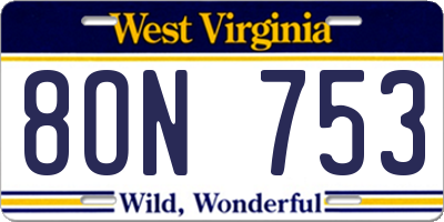WV license plate 8ON753