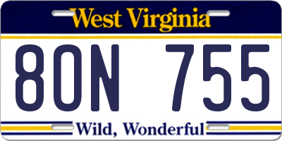 WV license plate 8ON755