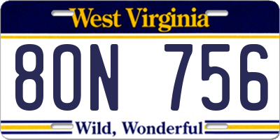 WV license plate 8ON756