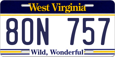 WV license plate 8ON757