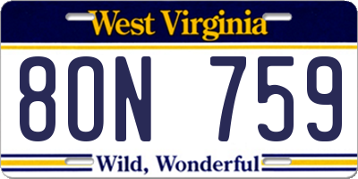 WV license plate 8ON759
