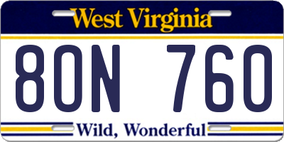 WV license plate 8ON760
