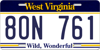 WV license plate 8ON761
