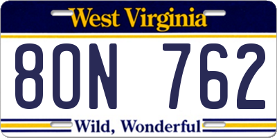 WV license plate 8ON762