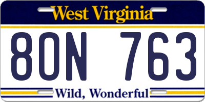 WV license plate 8ON763
