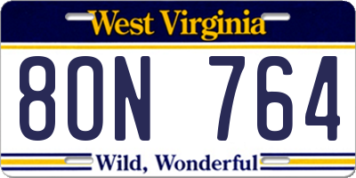 WV license plate 8ON764