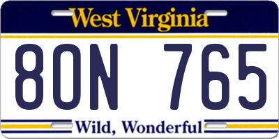 WV license plate 8ON765
