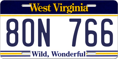 WV license plate 8ON766