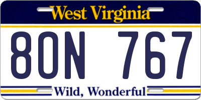 WV license plate 8ON767