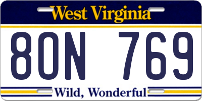WV license plate 8ON769