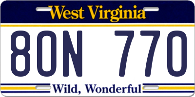 WV license plate 8ON770