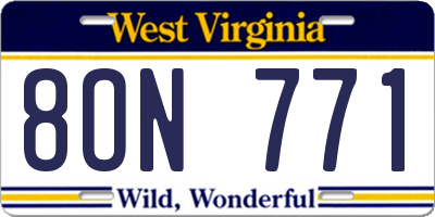 WV license plate 8ON771