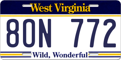 WV license plate 8ON772