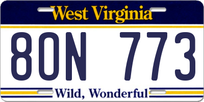 WV license plate 8ON773