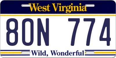 WV license plate 8ON774