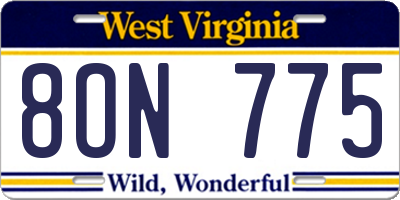 WV license plate 8ON775