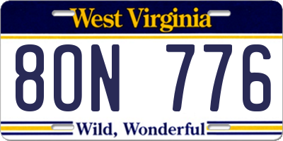 WV license plate 8ON776
