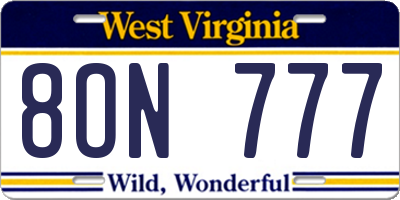 WV license plate 8ON777
