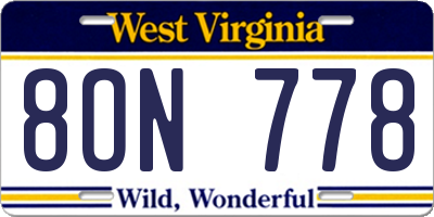 WV license plate 8ON778