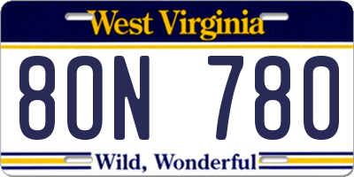 WV license plate 8ON780