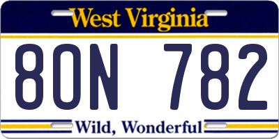 WV license plate 8ON782