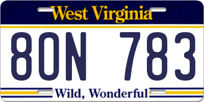 WV license plate 8ON783
