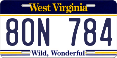 WV license plate 8ON784