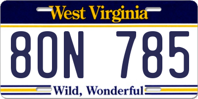 WV license plate 8ON785
