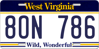 WV license plate 8ON786