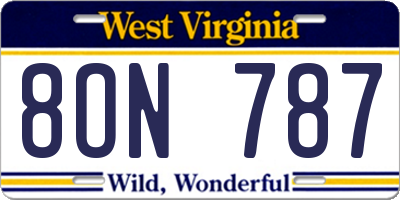 WV license plate 8ON787