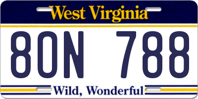 WV license plate 8ON788