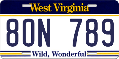 WV license plate 8ON789