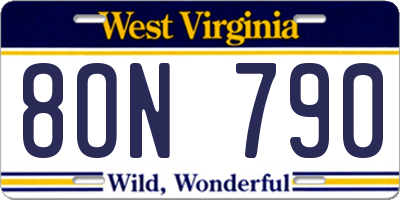 WV license plate 8ON790
