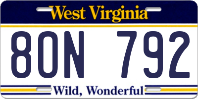 WV license plate 8ON792