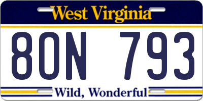 WV license plate 8ON793