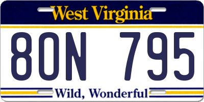 WV license plate 8ON795