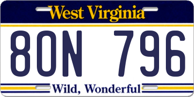 WV license plate 8ON796