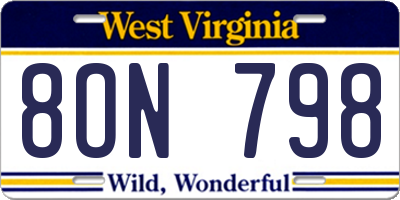WV license plate 8ON798