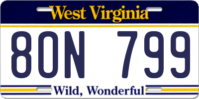 WV license plate 8ON799