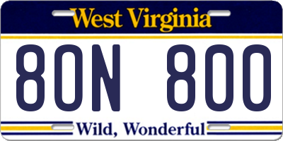 WV license plate 8ON800