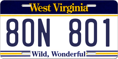 WV license plate 8ON801