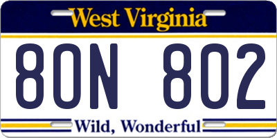 WV license plate 8ON802