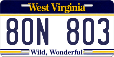 WV license plate 8ON803