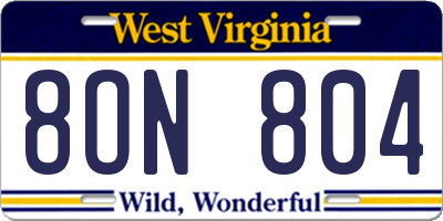 WV license plate 8ON804
